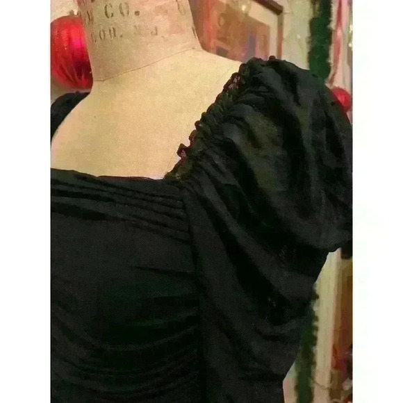 Wdirara Black Ruched Square Neck Long Sleeve Mini Dress NWT Size L - Picture 7 of 13